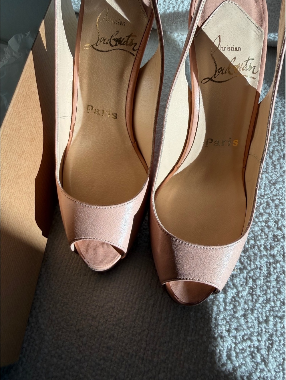 Christian Louboutin Catenita 130 Nude Nappa Peep Toe Slingback Heels 36
